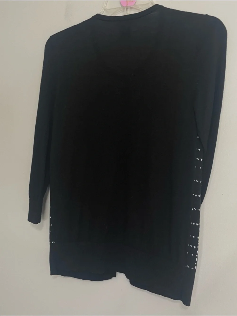 Ann Taylor Black Lightweight Knit‎ Cardigan with White Grid Stitching~ Size S/P